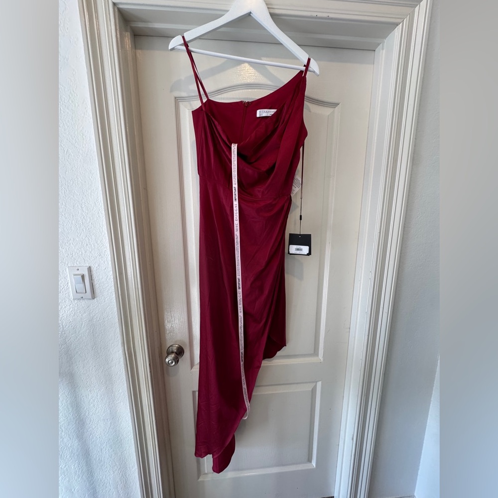 NWT Mac Duggal Sz 6 One Shoulder Hi-low Deep Red High Slit Gown 70177 - Picture 4 of 6